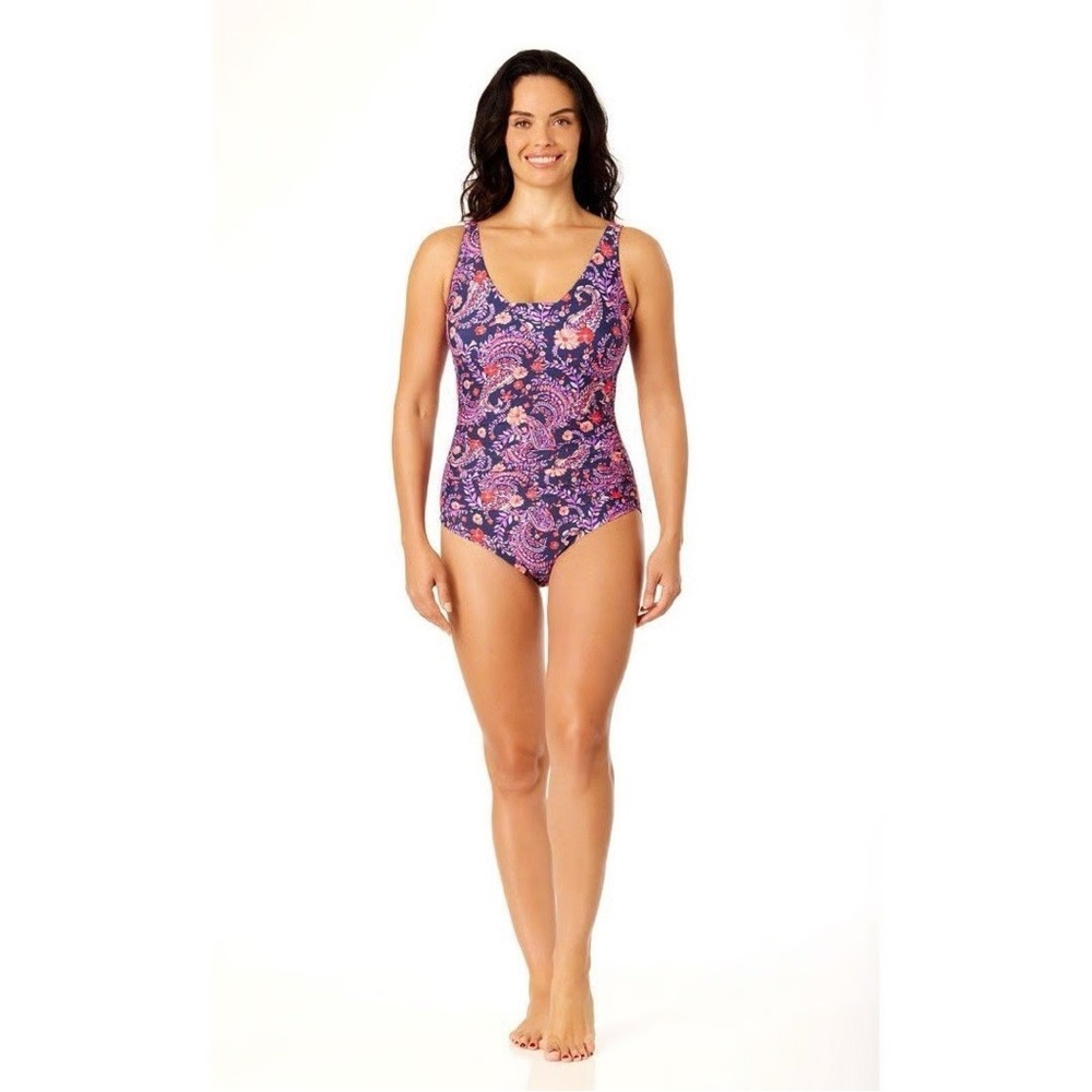 NEW Lands’ End Grecian Slimming Paisley Floral One Piece Swimsuit, M - Picture 3 of 6